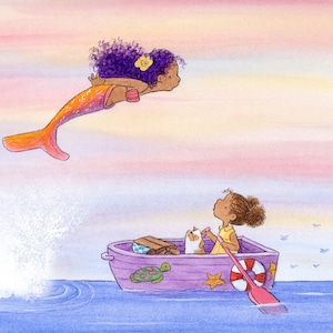 That Time On The Lake - Girl and Mermaid - Art Print