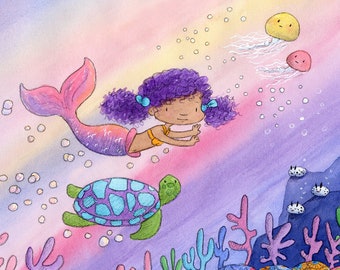 Mermaid and Sea Turtle - Art Print