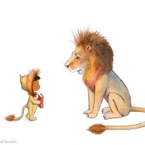 Lion Story - Boy and Lion - Art Print