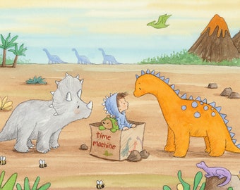 The Time Machine - Boy and Dinosaurs - Art Print