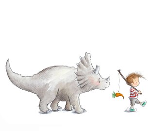 Carrot - Brown or Blond Hair - Boy and Triceratops - Art Print - Children