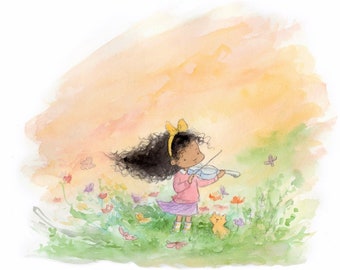 Wildflowers - Girl Playing Violin - Art Print