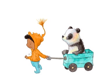 Which Way Do We Go?  - Boy and Panda Bear - Art Print
