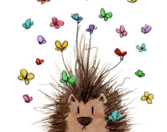 Seymour - Porcupine and Butterflies - Art Print