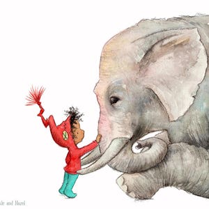 He's My Friend - Girl and Elephant - Art Print