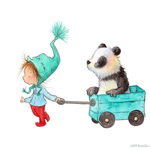Which Way Do We Go?  - Girl and Panda Bear - Art Print