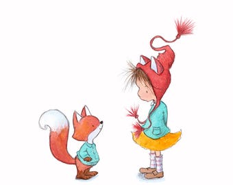 I LOVE That Hat! - Girl and Fox - Art Print