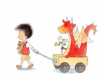 Oslo Catches a Red Dragon - Art Print - Children