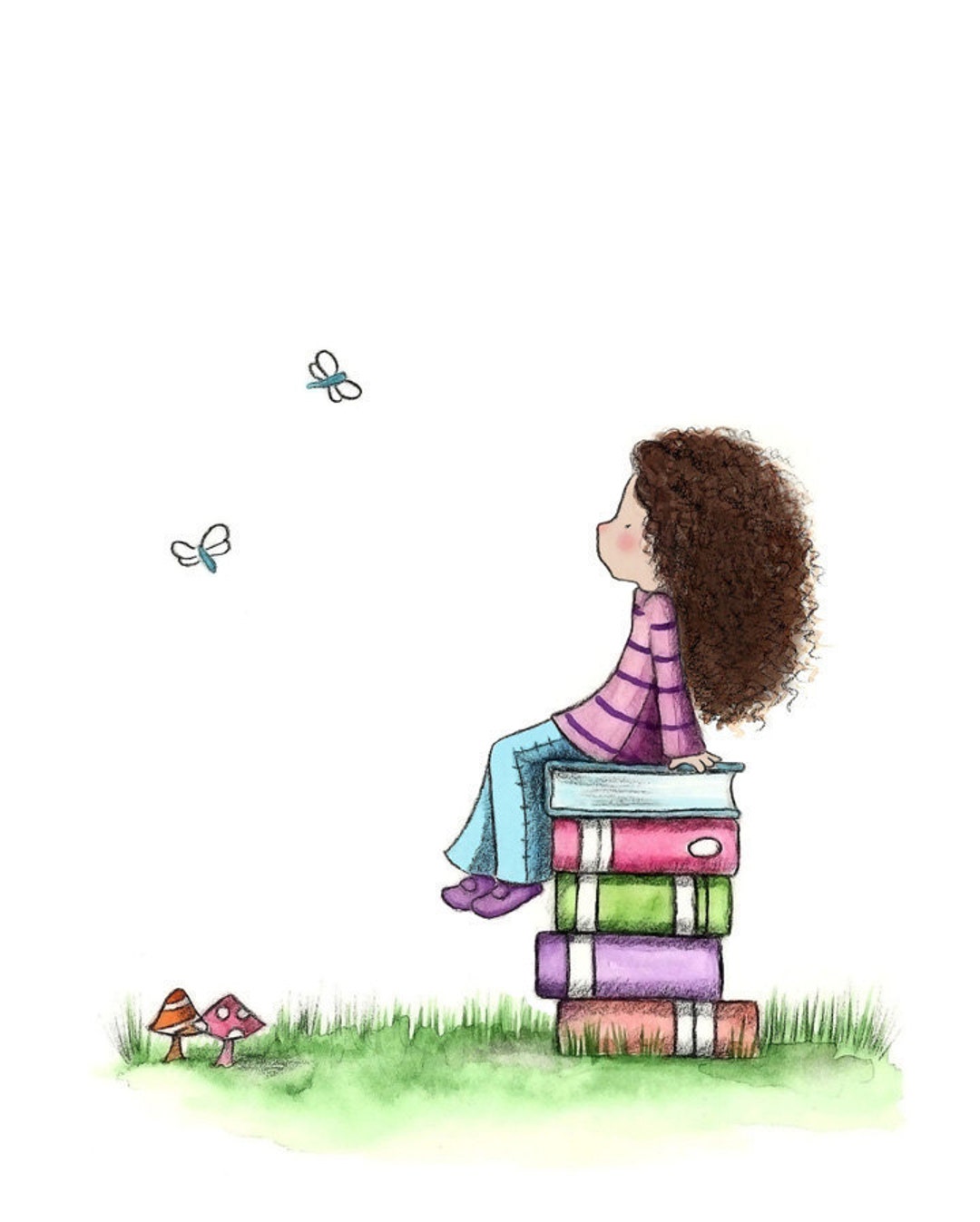 Girl and Books DAYDREAMING Art Print - Etsy