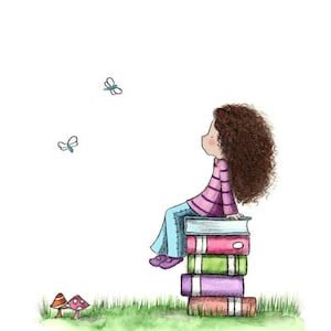 Chica y Libros - DAYDREAMING - Impresión de Arte