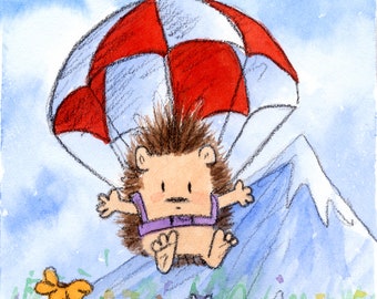 Frankie - Parachuting Hedgehog- Art Print