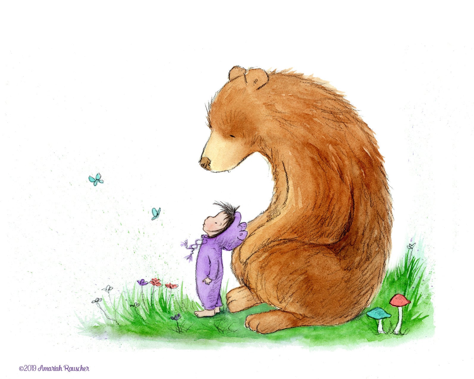 Hello Mr. Bear - Girl and Brown Bear - Art Print - Etsy