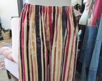 SALE..!! Vintage Kitty... wide leg pants.. luscious striped decadent velvet, jewel tones.. amethyst, ruby, garnet... ooak  med/xlarge