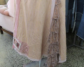 Vintage Kitty... dusky pinks, salmon, mushroom lace ruffles.. upcycled vintage.. doilies... lace, sanderson linen roses, ticking, medium