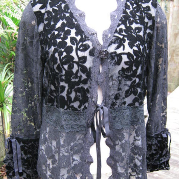 SIREN .gorgeous lace and velvet.. steampunk , gypsy couture ..  jet black.. med/large