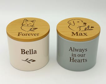 Personalized pet urn, dog or cat urn for ashes, memorial ceramic storage