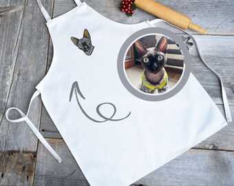 Custom cat apron, personalized chef apron with pet photo, baking essential for cat lovers