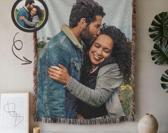Couple blanket, custom lover gifts, picture blanket, woven cotton throw