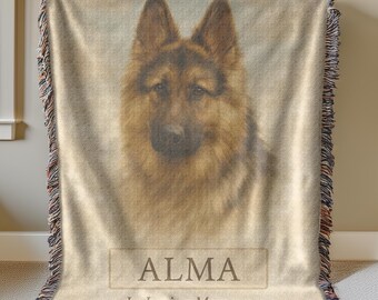Custom pet photo blanket, personalized dog remembrance, woven throw gift
