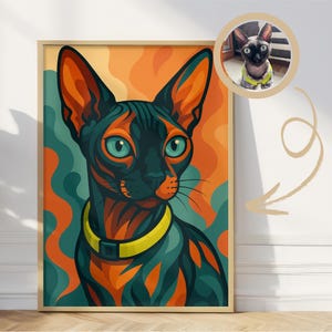 Custom Sphynx Cat Art Print – Modern Abstract Pet Portrait, Bold Colorful Wall Art, Personalized Cat Poster Gift, Sphynx Lover Decor