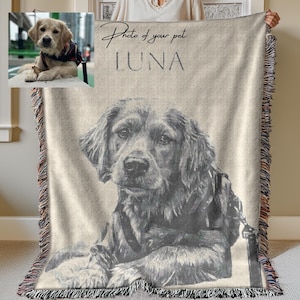 Custom woven blanket with dog photo, cozy pet lover gift