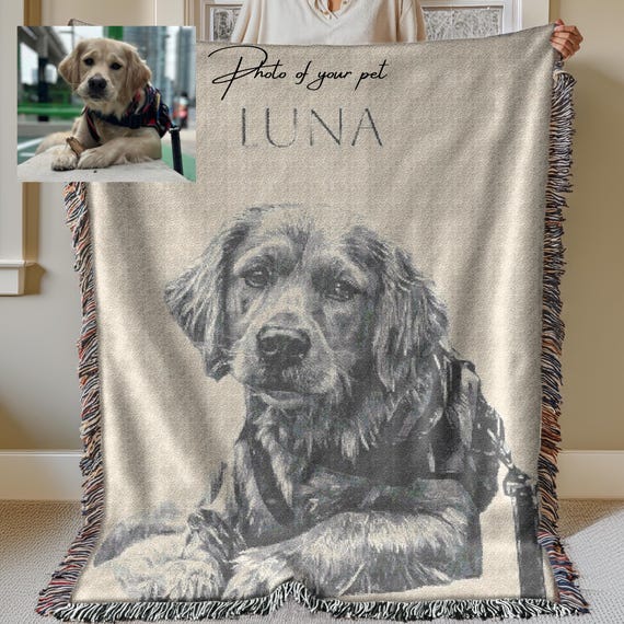 Personalized Pet Woven Blanket Custom Dog Photo Blanket Dog and Cat Blanket Pet lover gift Customized Dog Cat Memorial Gift Birthday Gift
