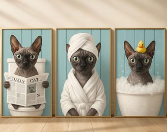 Funny pet bathroom art, humorous dog print, cat bathroom poster, christmas gift