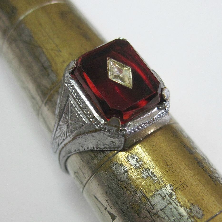 Art Deco Men's Ring Vintage 1930s Ruby Red Celluloid Stone Etsy