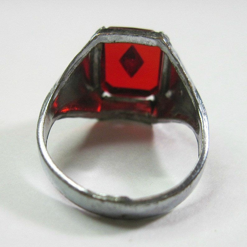 Art Deco Men's Ring Vintage 1930s Ruby Red Celluloid Stone Etsy