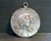Antique Art Nouveau Pendant - New York City Souvenir - Happy New Year 1906 - Fob - Advertising Token Ross W Weir & Co - Ladys Face