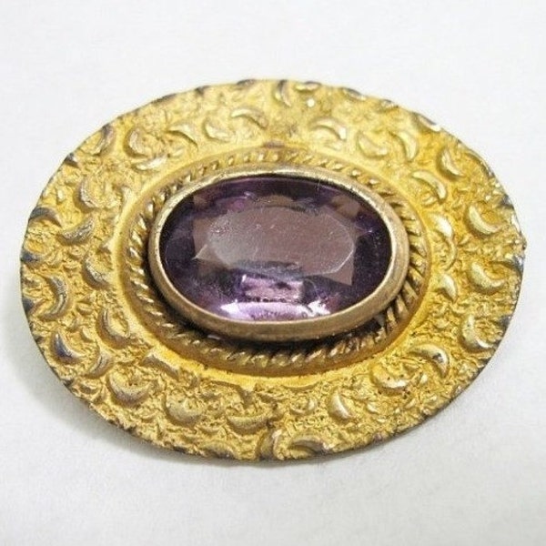 Tiny Victorian Pin Purple Amethyst Glass Gold Gilt  C1880 February Birthstone