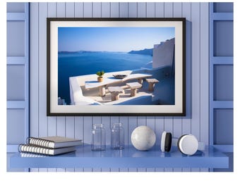 Greek Coast: Framed Blue Seascape Photograph by Orva Studio"