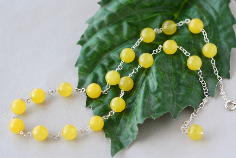 Bold Colors Birthday Gift for Daughter for Mom Silver Necklace Niece Bijoux for Girlfriend Yellow Jade Summer Styles for Sister