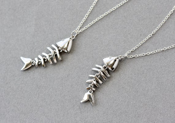 Movable Fish Skeleton Necklace: Silver or Gold Plated Charm