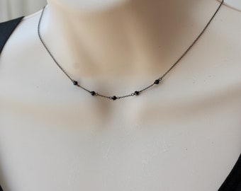 Delicate Minimalist Necklace, Goth Jewelry, Red Garnet Stones, Black Onyx, Black Silver, Red and Black, Gift for Daughter, for Sister, Niece