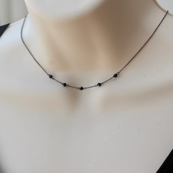 Delicate Minimalist Necklace, Goth Jewelry, Red Garnet Stones, Black Onyx, Black Silver, Red and Black, Gift for Daughter, for Sister, Niece