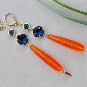 Extra Long Earrings, Orange, Blue, Bright Colors, Modern, Beach Wedding, Gift for Daughter, for Sister, Read The Description and Shop policy