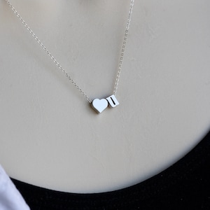 LOVE U Necklace: Sterling Silver Heart Charm, Delicate Initial Pendant