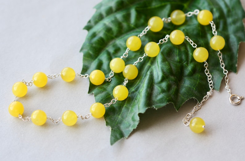 Bold Colors Birthday Gift for Daughter for Mom Silver Necklace Niece Bijoux for Girlfriend Yellow Jade Summer Styles for Sister
