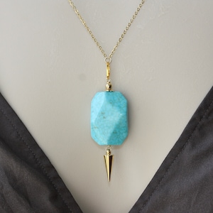 Turquoise Howlite Pendant Necklace: Gold Plated Chain, Summer Jewelry