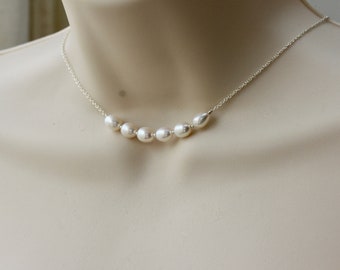 White Pearls Silver Necklace, Choker, Summer Jewelry, Vacation Jewelry, Weddings, White Necklace, Gift for Daughter, Summer Trends, for Her