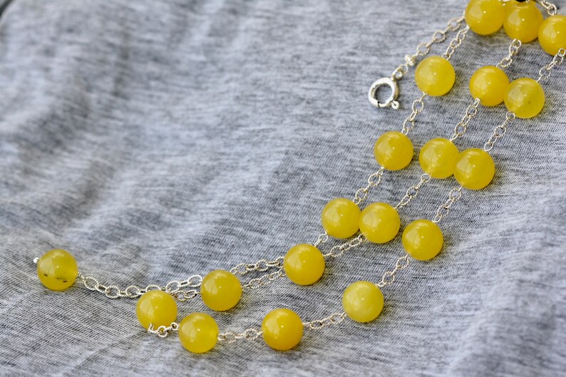 Bold Colors Birthday Gift for Daughter for Mom Silver Necklace Niece Bijoux for Girlfriend Yellow Jade Summer Styles for Sister