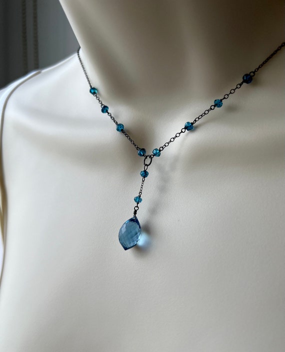 London Blue Y Necklace, Black Silver, Goth Jewelry, Minimalist, Please read the description