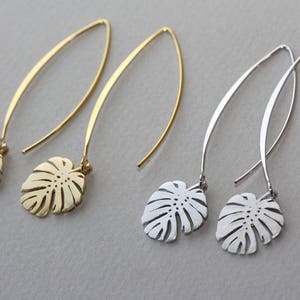 Monstera Leaf Charms, Long Earrings, Fall Trend, Christmas Gift, Birthday Gift for Daughter, for Wife, for Sister, Girlfriend, Wedding Party image 2