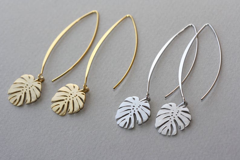 Monstera Leaf Charms, Long Earrings, Fall Trend, Christmas Gift, Birthday Gift for Daughter, for Wife, for Sister, Girlfriend, Wedding Party image 2