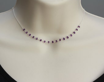 Amethyst Minimalist Necklace, Choker, for Layering, Birthday Gift for Daughter, for Mom, for Sister, for Girlfriend, for Niece, for Summer