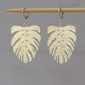 Monstera Leaf Charms, Long Earrings, Fall Trend, Christmas Gift, Birthday Gift for Daughter, for Wife, for Sister, Girlfriend, Wedding Party image 4