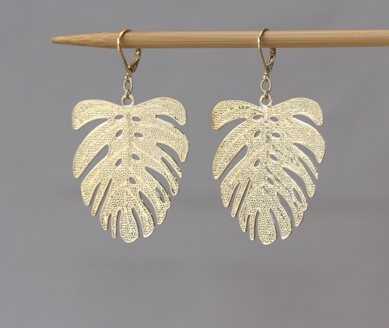 Monstera Leaf Charms, Long Earrings, Fall Trend, Christmas Gift, Birthday Gift for Daughter, for Wife, for Sister, Girlfriend, Wedding Party image 4