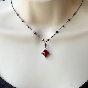 Garnet Pendant Sterling Silver or Oxidized: Diamond Glass, Vintage Style, Please Read The Description
