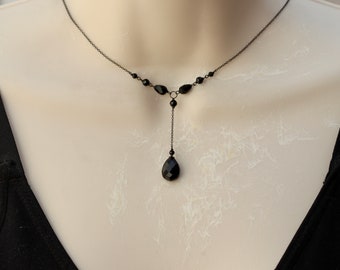 Geniune Black Onyx Drop, Dainty Delicate Minimalist Y Necklace, Gothic,  Black Weddings, Vintage Style, for Daughter, Read THE Description